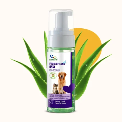 Bottle of Fresh Me Up, a natural waterless foam cleanser for dogs & cats in Kenya